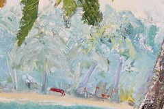 Vintage Caribbean Palm Trees Landscape Oil Painting Signed Barnes