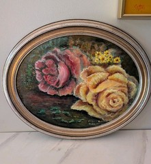 Vintage Original Oil Painting Oval Framed DOUBLE Sided 13×19 2 Paintings In 1