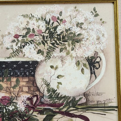 Pat Richter “Bear Paw Prints” Framed Art Flowers Vase Basket Kitchen Decor
