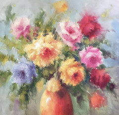 Original Floral Orange Vase Still Life Impressionist LargeOil Painting On Canvas