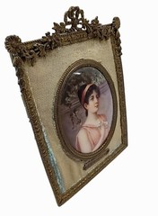 19th Century Portrait Miniature of a Woman in a French Bronze Dore Frame