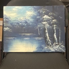 Mortic Signed Impressionist Landscape Forest River Painting on Canvas Unframed