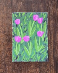Original aceo painting, flower, tulip, spring, pink, cute, whimsy
