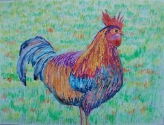 Rooster Modern Colorful Art Farm 9×12 Watercolor Pastel PaintingYupo Paper BACH