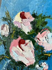 Pink Floral Oil Painting Textured Botanical Wall Art Canvas Panel 8×12