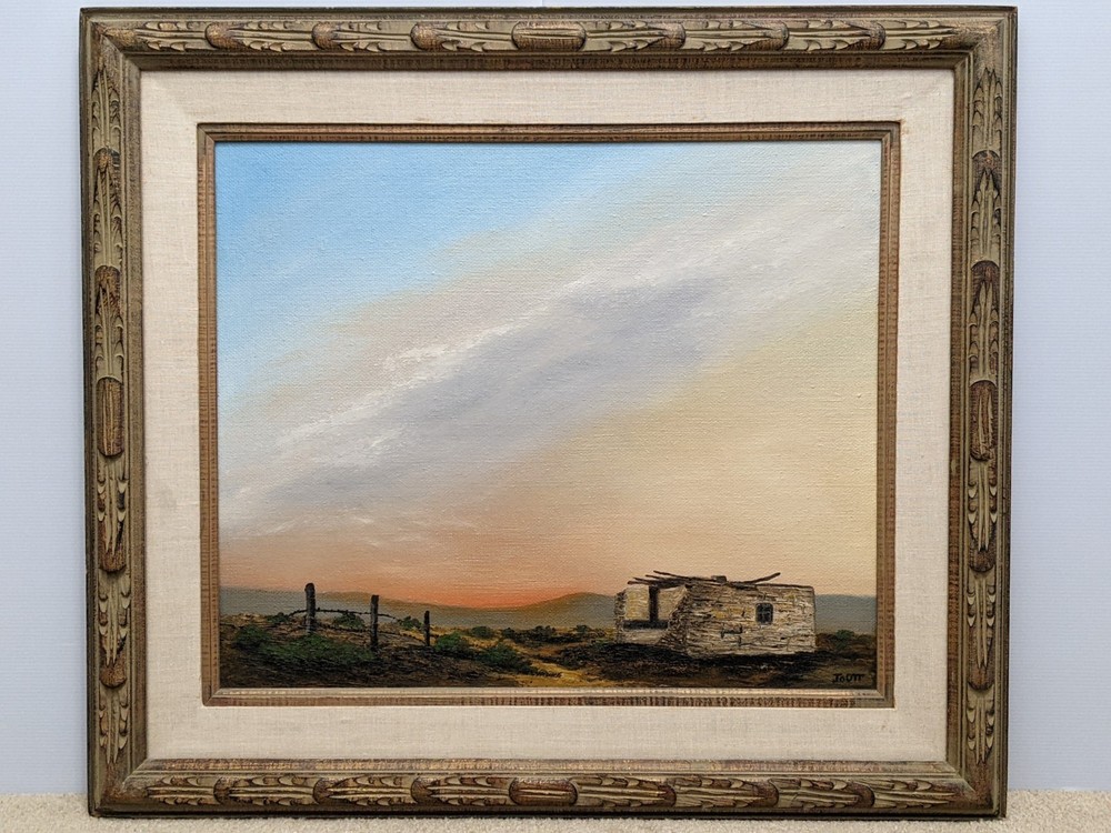 Jo Ott – The Old Homestead – New Mexico Sunset Oil Painting on Masonite: 21×25