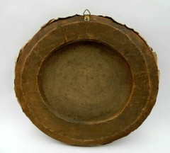 ANTIQUE SOUTH AMERICAN WOMAN BESIDE HUT PAINTING IN HANDCRAFTED ROUND FRAME