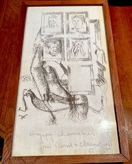 Original 1968 Pencil signed Chaim Gross framed drawing Happy Chanukah Greeting