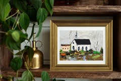 Original Oil Painting Church Landscape 5×7 in. Chapel Artwork Impasto Art