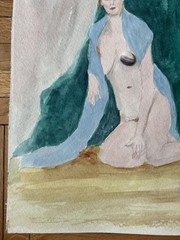 Contemporary Watercolor Painting Woman Peter Feldman 15×20 1980s