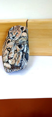 Lion Stone hand painted Rock original art signed by Manuela Quick