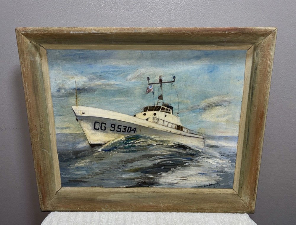 1957 Oil Painting-Coast Guard Boat CG 95304-Virginia Artist Ivy Lee Brownley