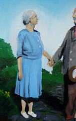 Vtg ‚ELDERLY COUPLE‘ PORTRAIT Acrylic Painting On Board Signed Framed 20″ x 16″