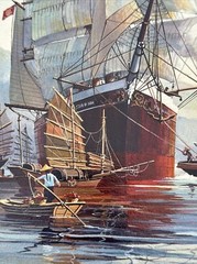 FRANK HAMILTON PAINTING THE STAR OF INDIA IN HONG KONG SHIP NAUTICAL MARINA BOAT