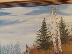 Vintage Oil Painting On Canvas Turkeys In Forest Signed Framed 28.25″ X 22.25″