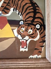 Vintage Pair Of Circus Paint By Number Paintings Clown, Tigers Framed 1950’s