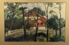 Charles Rosen; 20thC. American Watercolor „Village Bridge“ Signed and Dated ’36