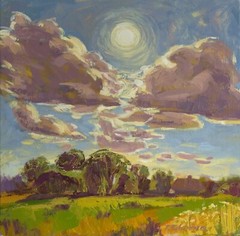 Summer clouds landscape Original oil painting 14×14 in Cloudy Sky Hand-Painted