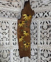 26” Vintage Hand Painted Yellow Flowers Rustic Wood Signed Wall Decor Cottage