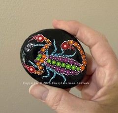 Original Pointillism/Dot Painted Stone Whimsical Scorpion by Cheryl Andrade