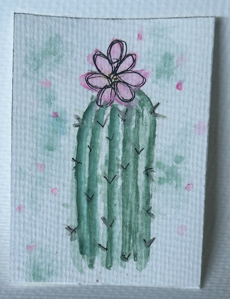 ACEO Original Watercolor & Ink Art Card | Wild Hope | cactus | 2.5 x 3.5