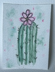 ACEO Original Watercolor & Ink Art Card | Wild Hope | cactus | 2.5 x 3.5