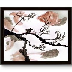 Japanese Ink Look Acrylic Landscape Original Signed Paper Home Decor 11×14 BACH