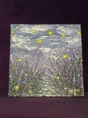 Original Painting Fireflies Wildflowers Flower Landscape Firefly ART 4×4 Artwork