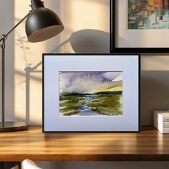 8×10 Original Marsh Landscape Watercolor Painting Impressionist Artist Signed