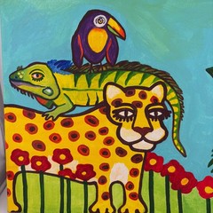 Lydia Beech Original Acrylic Painting Tamarindo 2018 Jungle Leopard Iguana Art
