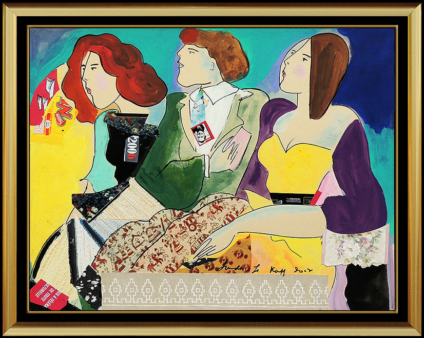 Linda Le Kinff Oil Painting on Board Signed Original Collage Cubism Portrait Art