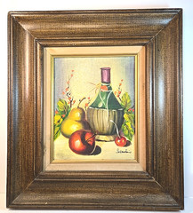 Still Life Vintage Painting Original Oil Sign Sebastian Art 70s Wood Frame 18×16
