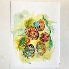 Gathering 2 Original Abstract Oysters Mixed Media Painting 11x14in Matted