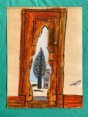 René Magritte drawing and painting on old paper signed stamped vintage