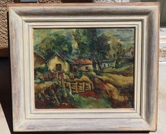 BORIS DEUTSCH Expressionist Landscape with Houses oil painting 1929