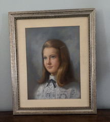 Portrait of a Young Lady, Antique Oil /Chalk Painting |Silver Gilt Frame