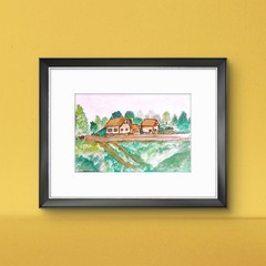 Country Home Contemporary Watercolor Expressionist Original Painting 9x12in