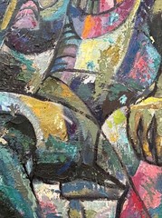 MID CENTURY PAINTING VINTAGE MODERNIST CUBIST CUBISM PORTRAIT BIRD PARROT MAN