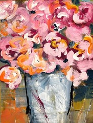 SAMATOWIC Original Abstract Flowers 11×14 Pink Handmade Signed Fine Art 290