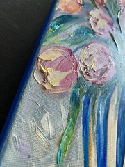 ORIGINAL OIL Painting TULIPS IN VASE impasto 10″x 8″ by Olga Diduh.