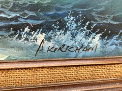 A Kirkham Signed Seascape Oil Painting Framed Ocean Waves Coastal Vintage