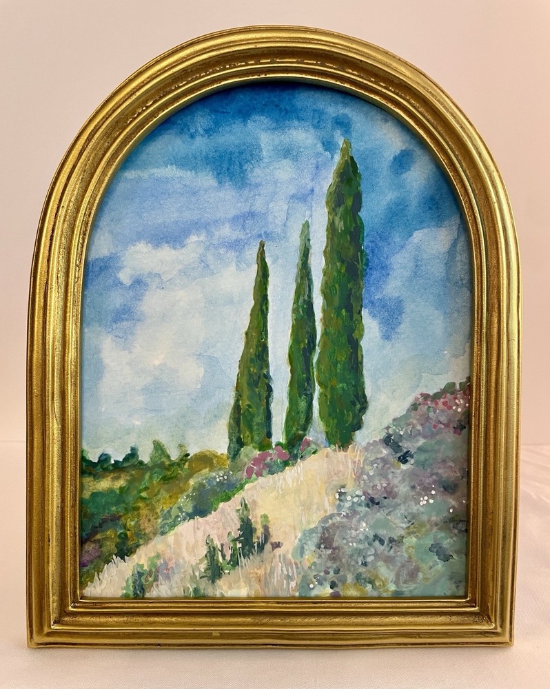 Original Sierra Foothills Watercolor Painting 5×7 Framed Gold Arch Landscape Art