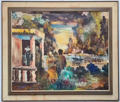 No.: 555 oil painting artwork with frame painting oil painting forest lake people