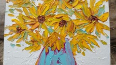 Original 6″x8″ Oil Painting Textured sunflower bouquet flower IMPASTO