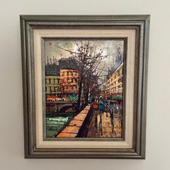 Vtg Mid Century Modern Paris Cityscape Seine Framed Oil Painting Signed Callard