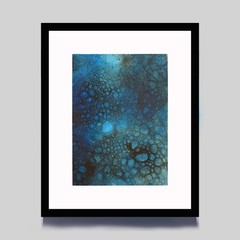 Original Fine Art Abstract Blue Red Orange Watercolor Painting Unframed 5×7