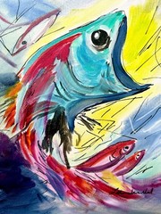 Big Mouth Colorful Fish 11″x14″ Canvas Original Art Abstract Design Art
