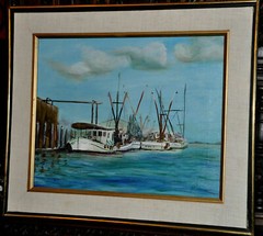 Lovely vintage fishing fleet painting by A LLEE