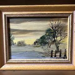 Vtg. Original Miniature Landscape Oil Painting Signed NS 87 Framed Country Scene