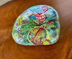 Large Hand Painted Rock „Abstract Hot Air Balloons“ Collectible Art Decor gift